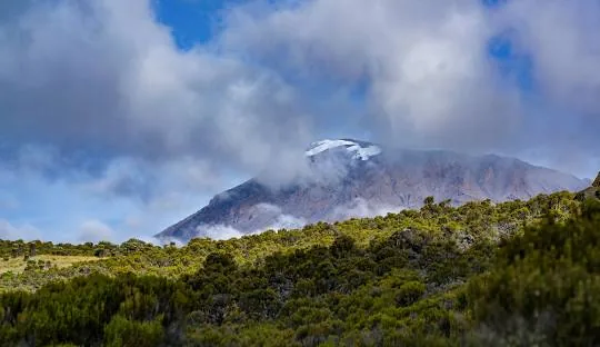 Kibo's snow-capped summit above a layer of cloud